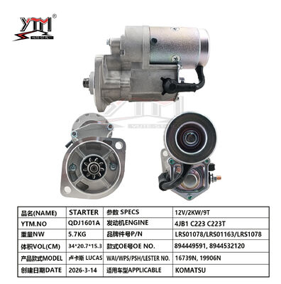 12V 2KW 9T Motore di avvio LUCAS LRS01078 LRS01163 LRS1078 per KOMATSU 894449591 8944532120