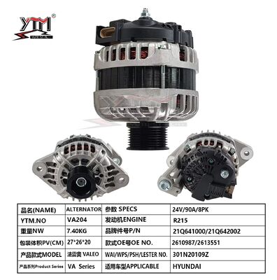 New  VA204 24V 90A 8PK 2610987 2613551 Alternator Assembly WAI 301N20109Z  for R215 Heavy Duty