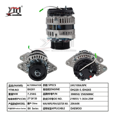 Alternatore BX201 24V 100A 8PK OE 219051 390050 per escavatore DAEWOO DH220-5/DH265