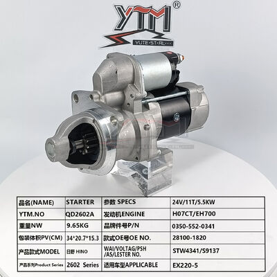 Motorino di avviamento 24V 11T 5.5KW QD2602A per motore Hino H07CT EH700 escavatore Hitachi EX220-5 OE 28100-1820 0350-552-0341 STW4341 S9137