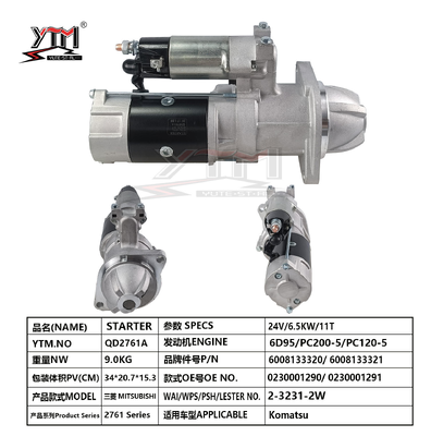24V 11T 6.5KW Motore di avvio QD2761A Per Komatsu PC200-5 PC120-5 6D95 Motore OE 0230001290 6008133320 2-3231-2W
