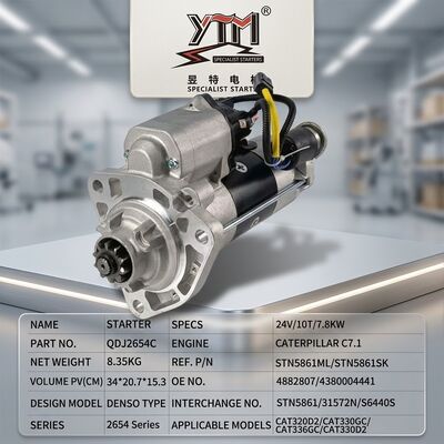 QDJ2654C 24V 7.8KW 10T Motore di avvio per macchinari pesanti 4882807 4380004441 STN5861ML STN5861SK 31572N per escavatore C7.1