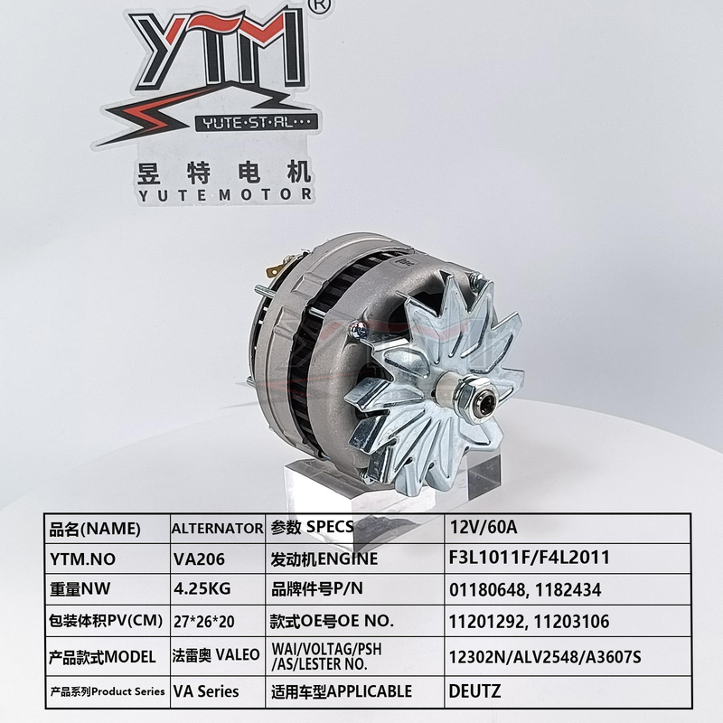 Alternatore YTM VA206 12V 60A 439190 11201292 11203106 per motore Deutz F3L1011F F4L2011