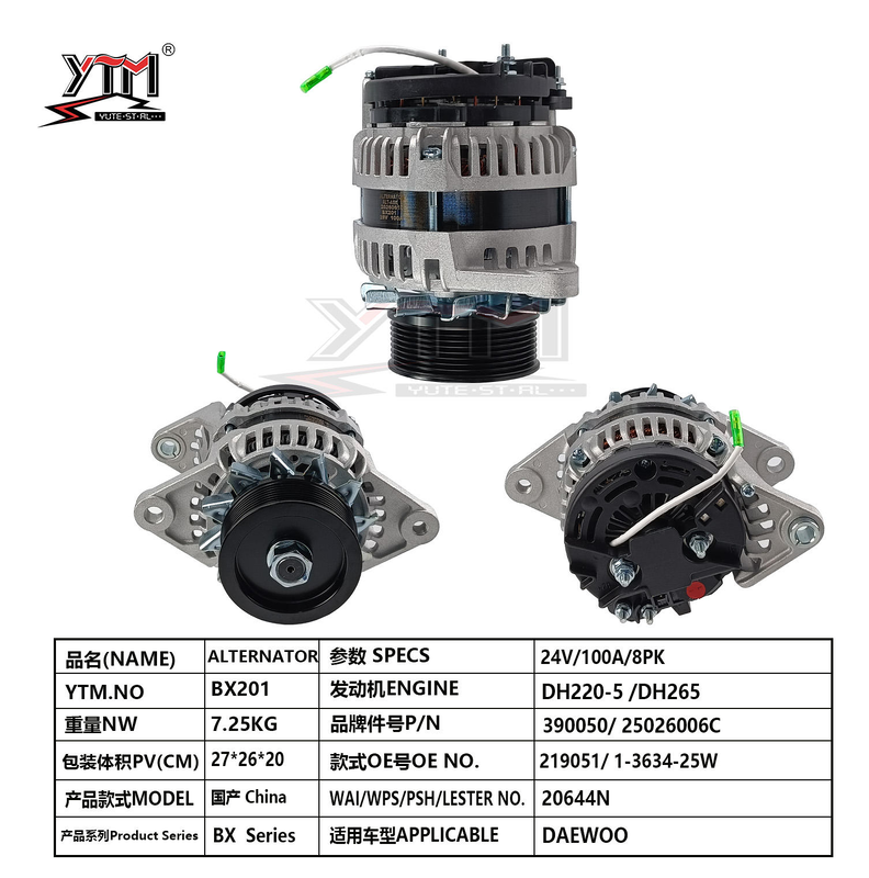 Alternatore BX201 24V 100A 8PK OE 219051 390050 per escavatore DAEWOO DH220-5/DH265