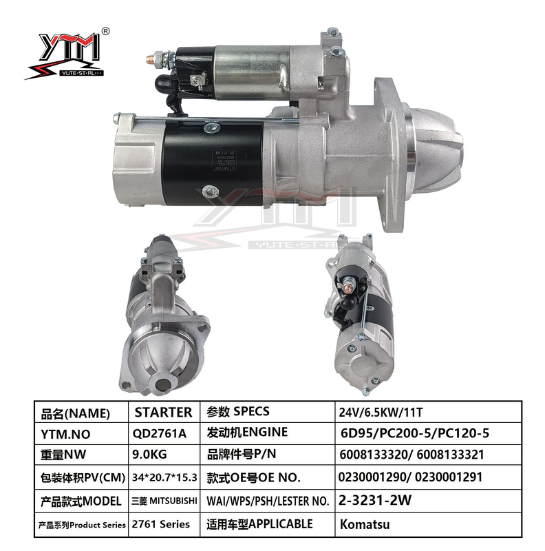 24V 11T 6.5KW Motore di avvio QD2761A Per Komatsu PC200-5 PC120-5 6D95 Motore OE 0230001290 6008133320 2-3231-2W