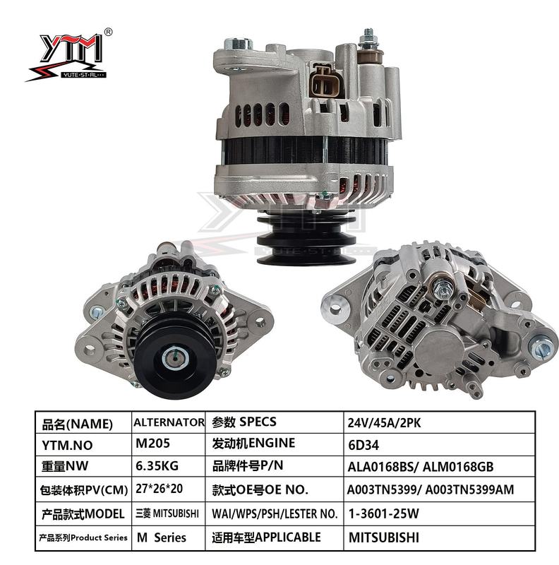 Alternatore 24V 45A 2PK M205 per motore Mitsubishi 6D34 OE ALA0168BS ALM0168GB A003TN5399 1-3601-25W